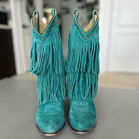 Smokey Mountain Teal Blue Fringe Cowgirl Women’s Boots Size 8.5 - Picture 5 of 14